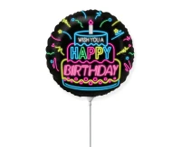 Foil balloon 9" FX - Happy Birthday NEON, unpacked (flat)