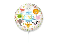 Foil balloon 9" FX - Happy Birthday animals,  unpacked (flat)