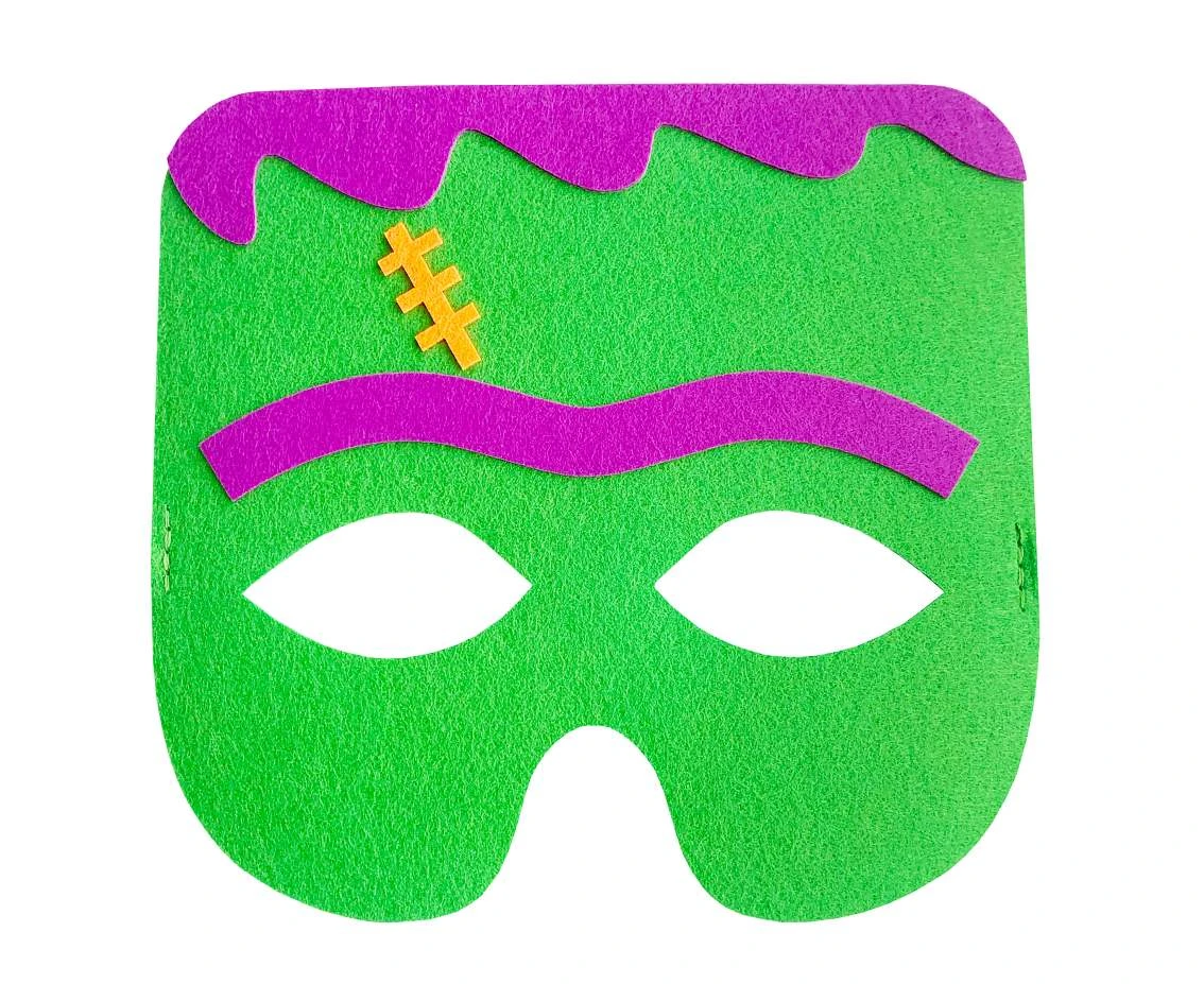 Felt mask - Green Monster, size 18 x 17 cm