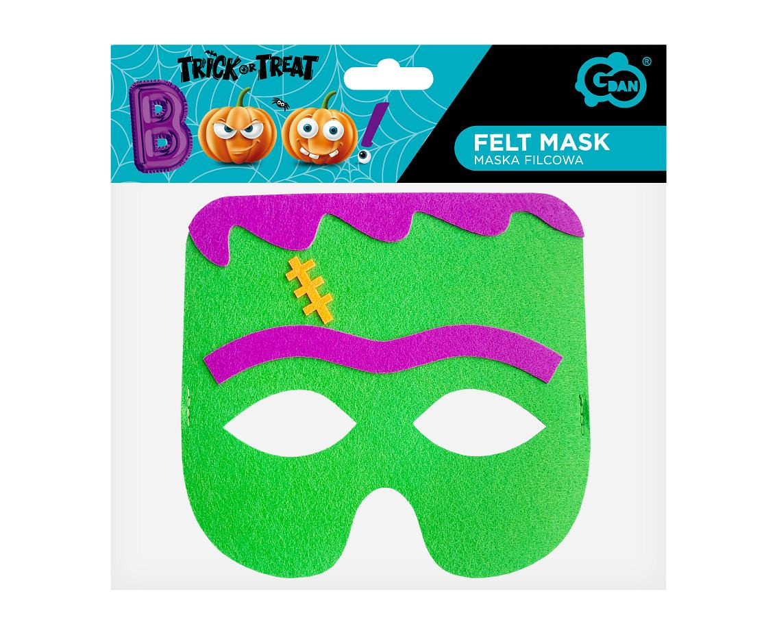 Felt mask - Green Monster, size 18 x 17 cm
