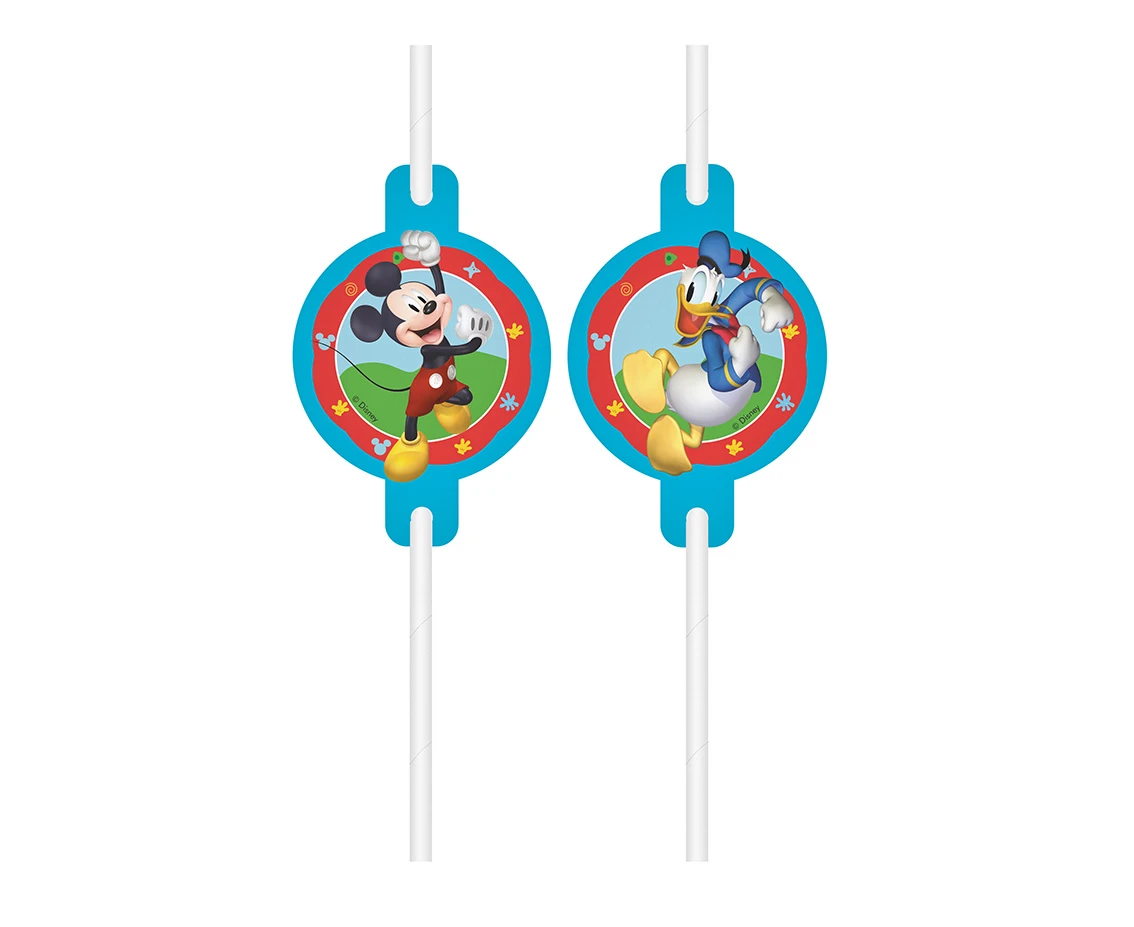 Medallion paper drinking straws Mickey Rock the House, 4 pcs