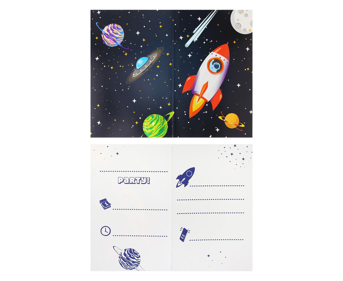 Invitations with envelopes "Rocket Space", 6 pcs