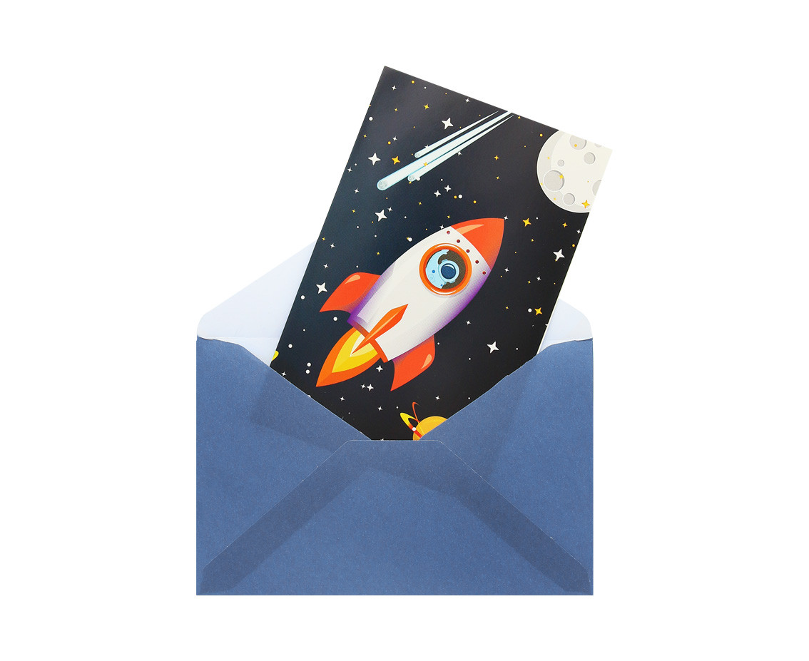 Invitations with envelopes "Rocket Space", 6 pcs