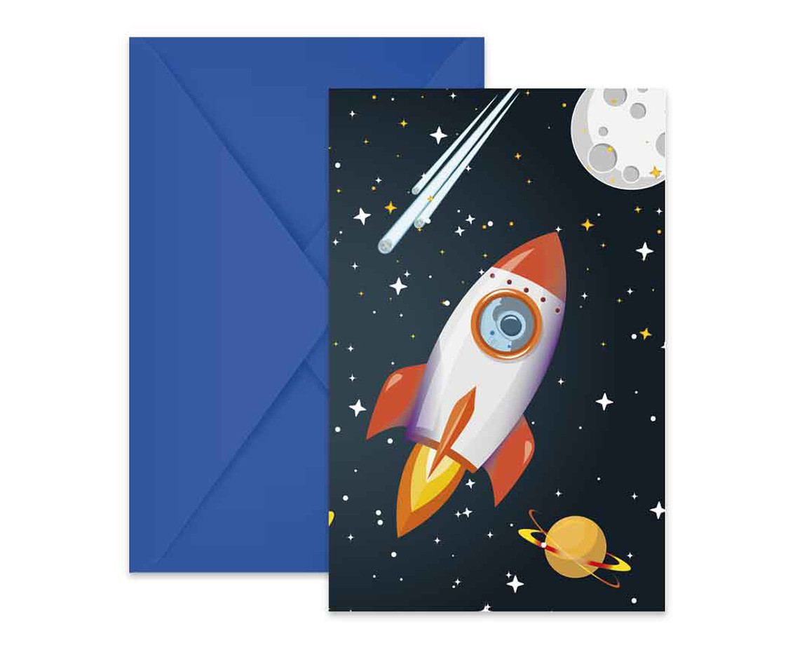 Invitations with envelopes "Rocket Space", 6 pcs