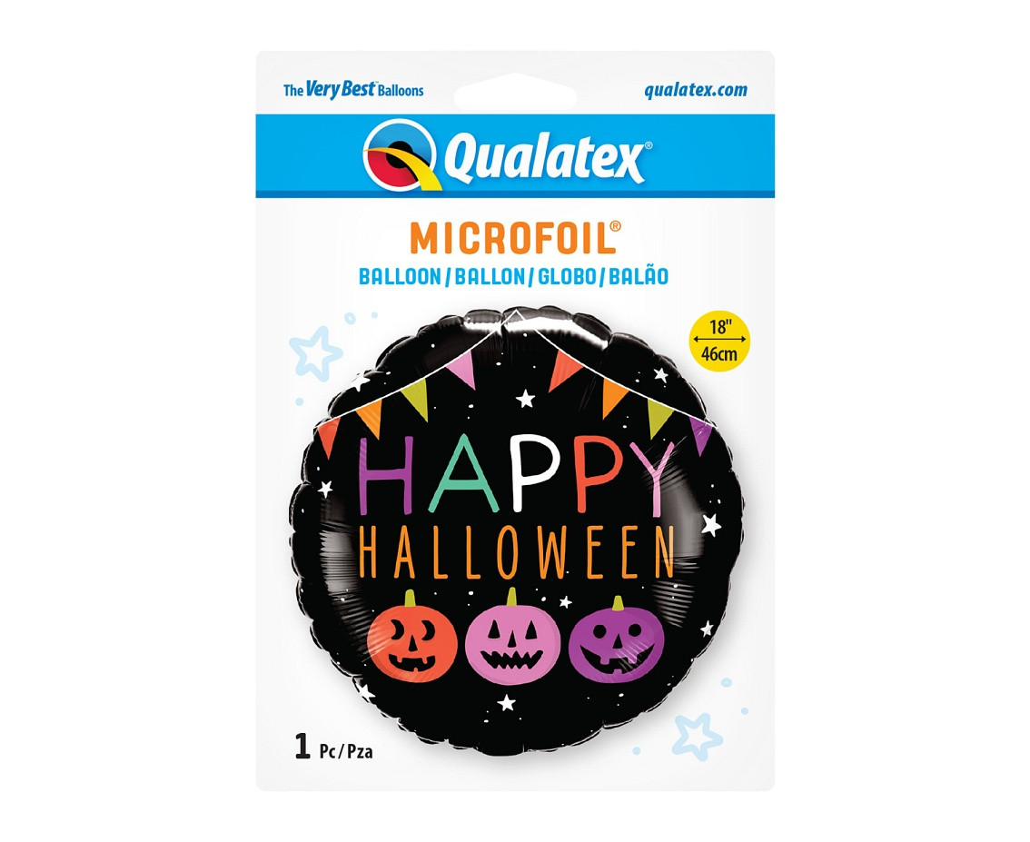 Foil balloon 18" QL RND Happy Halloween (pumpkins and banners) EOL