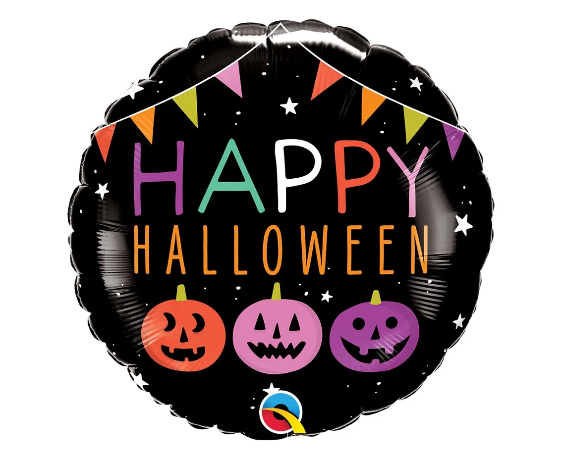 Foil balloon 18" QL RND Happy Halloween (pumpkins and banners) EOL