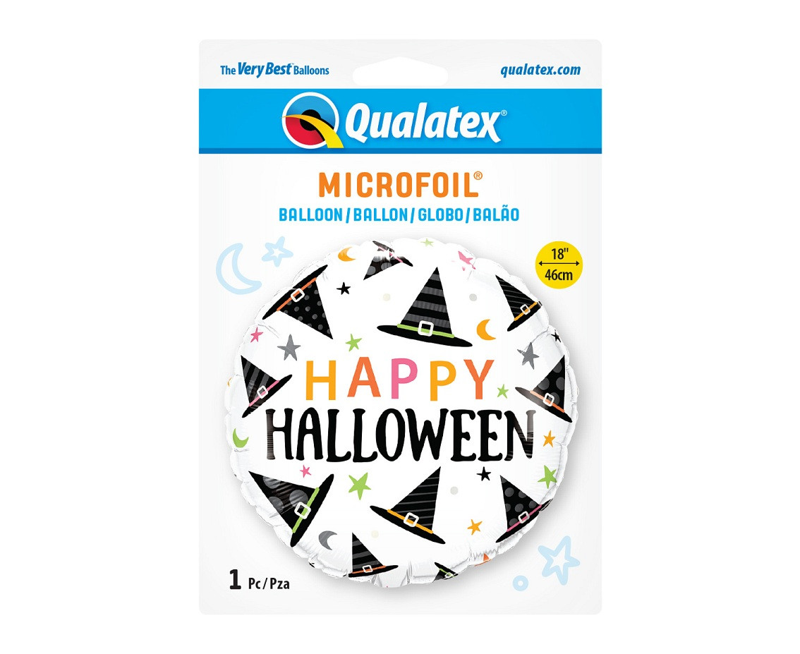 Foil balloon 18" QL RND " Happy Halloween" (Witches Hat Pattern) EOL