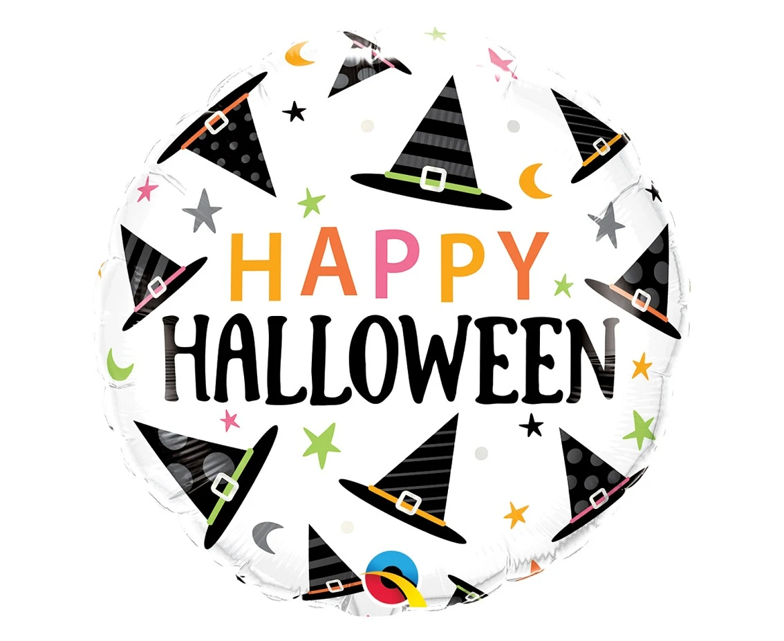 Foil balloon 18" QL RND " Happy Halloween" (Witches Hat Pattern) EOL