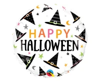 Foil balloon 18" QL RND " Happy Halloween" (Witches Hat Pattern) EOL