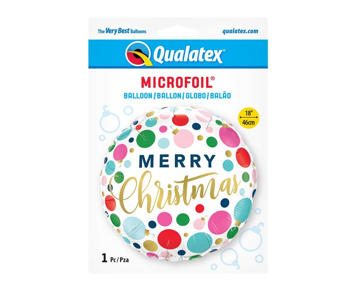 Foil balloon 18" QL RND "Merry Christmas" (colors dots and decorations) EOL