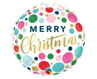 Foil balloon 18" QL RND "Merry Christmas" (colors dots and decorations) EOL