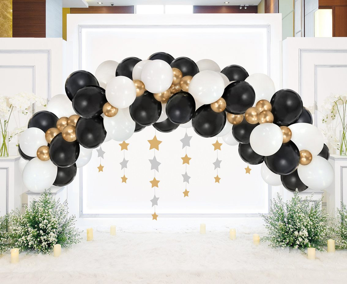 Balloons B&C, garland white, gold and black, 70pcs