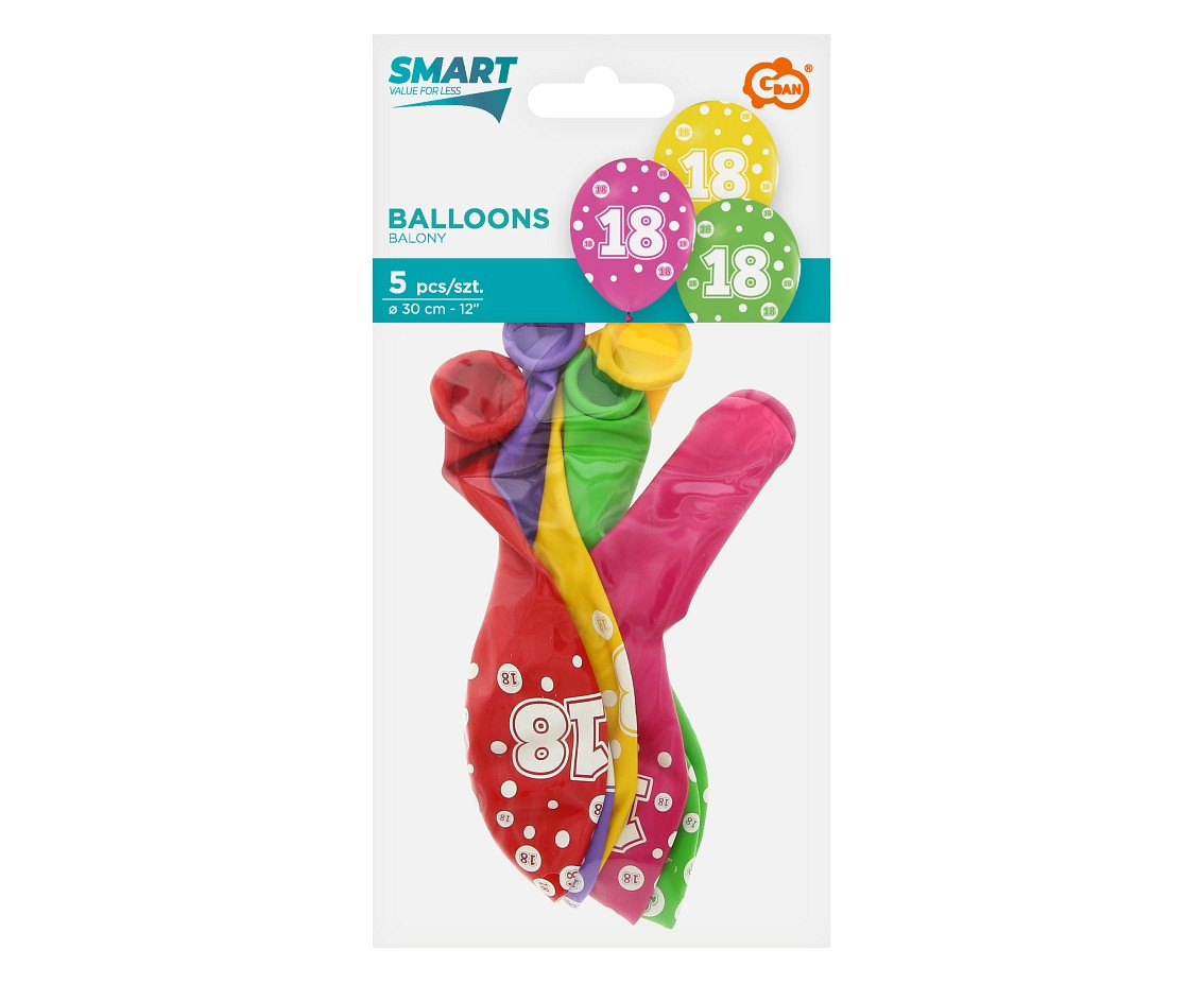 Balloon with digit 18, 12" / 5 pcs.