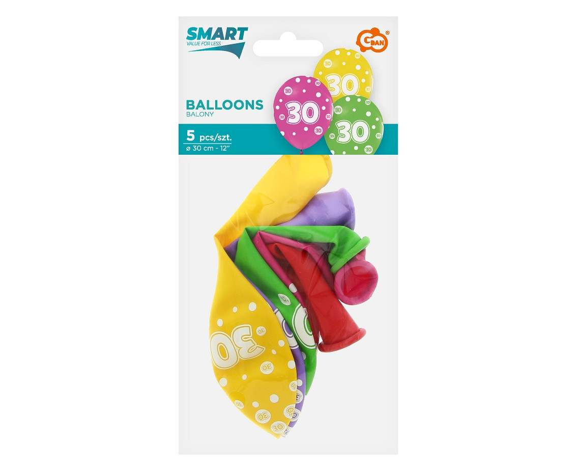 Balloon with digit 30, 12" / 5 pcs. EOL