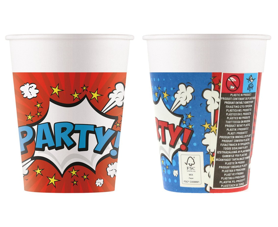 Paper cups (WM) Boom Party, 200ml, 8 pcs (SUP label) EOL