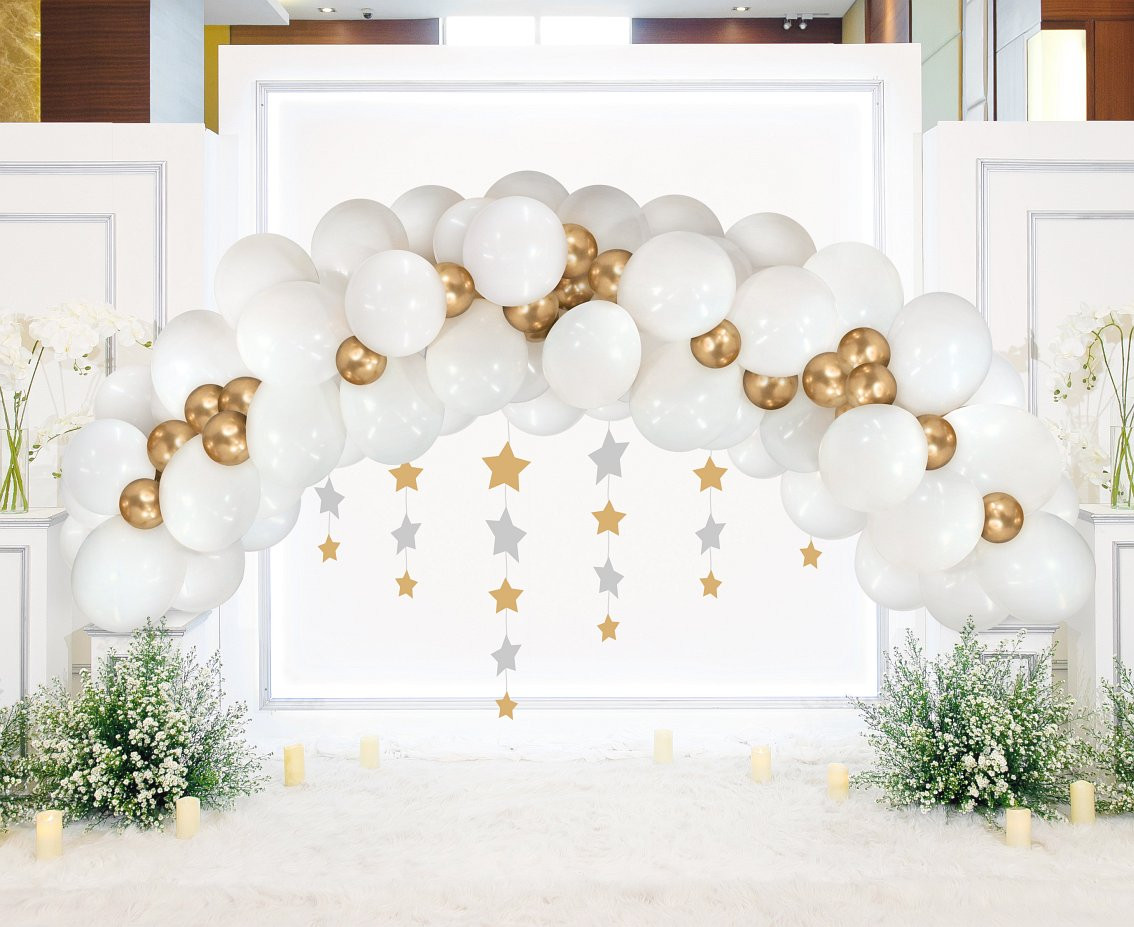 Balloons B&C, garland white and gold, 70pcs