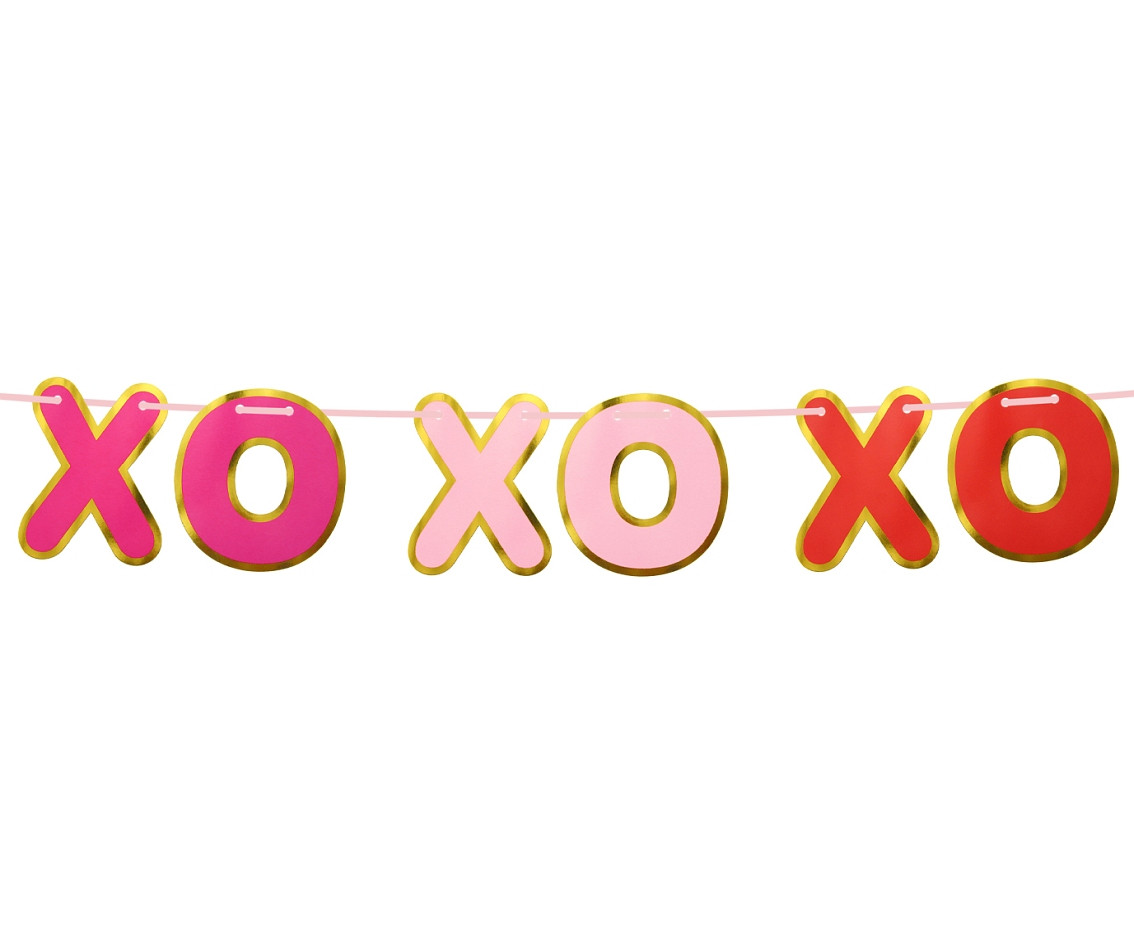 Paper garland XOXO, gold outline, 200 cm EOL