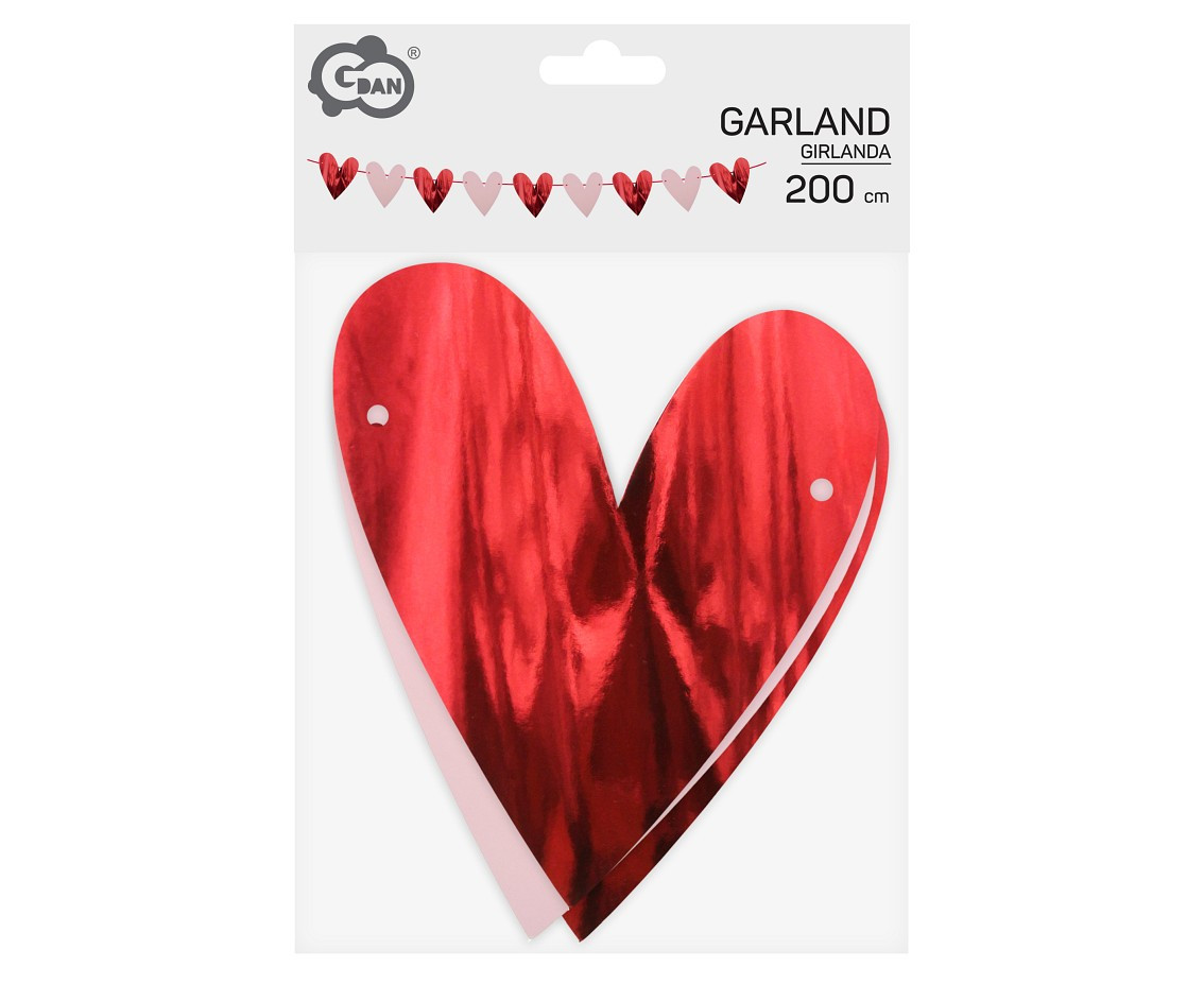 Paper garland Hearts, 200 cm
