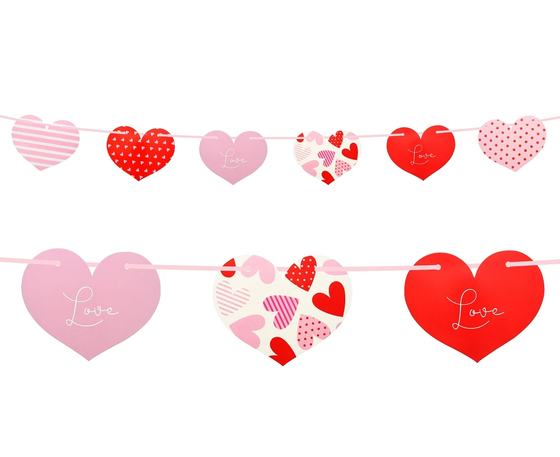 Paper garland Hearts, patterns, 200 cm