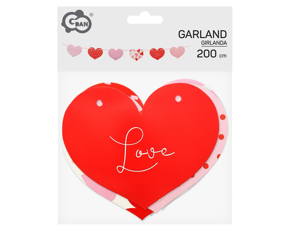 Paper garland Hearts, patterns, 200 cm