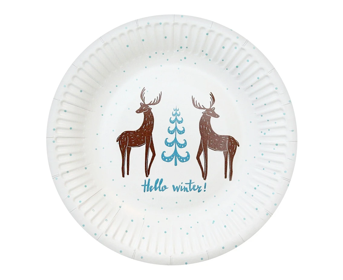 Paper plates Hello Winter, white, 18 cm/ 6 pcs. EOL