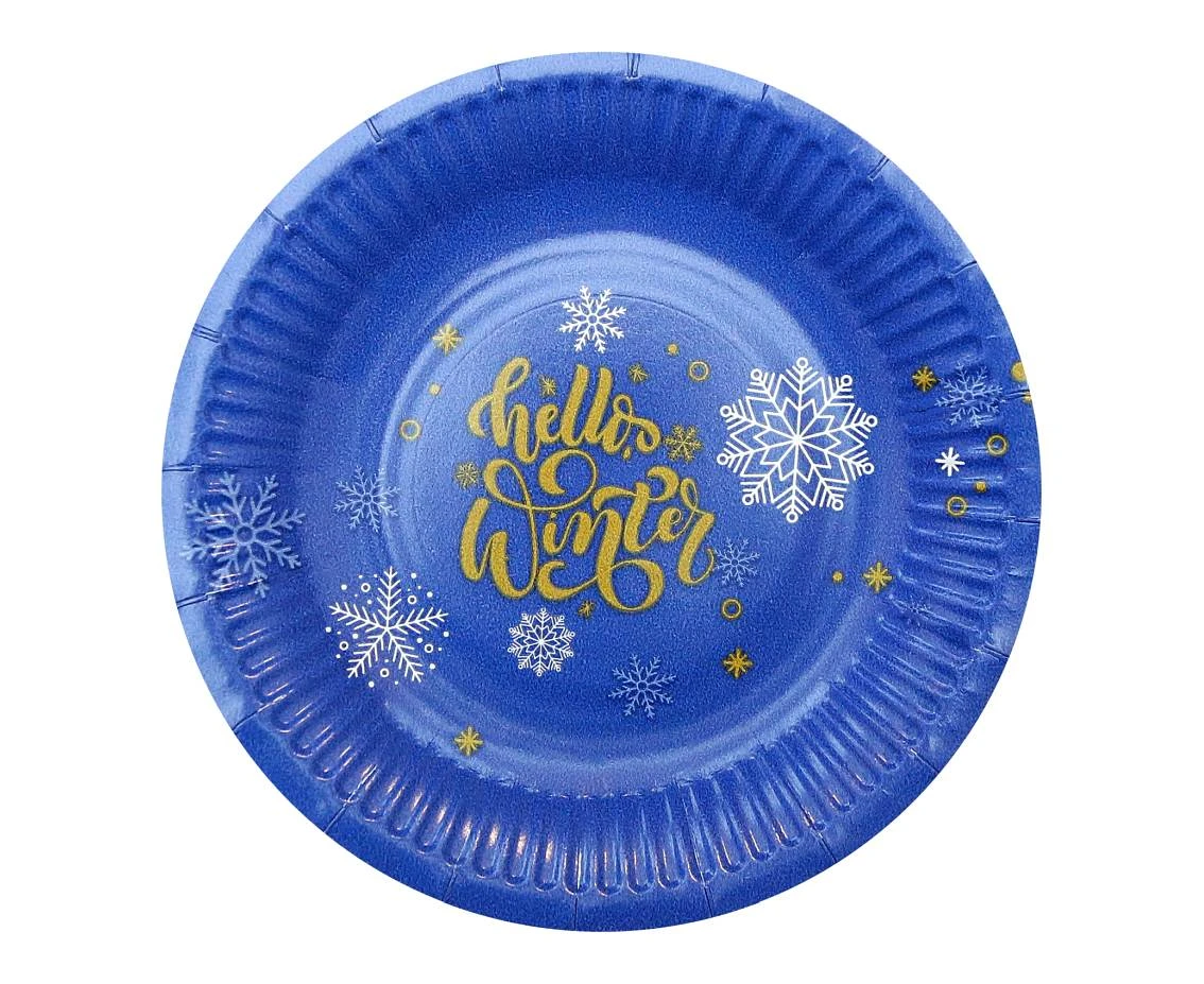 Paper plates Navy Blue, snowflakes, 18 cm/ 6 pcs. EOL