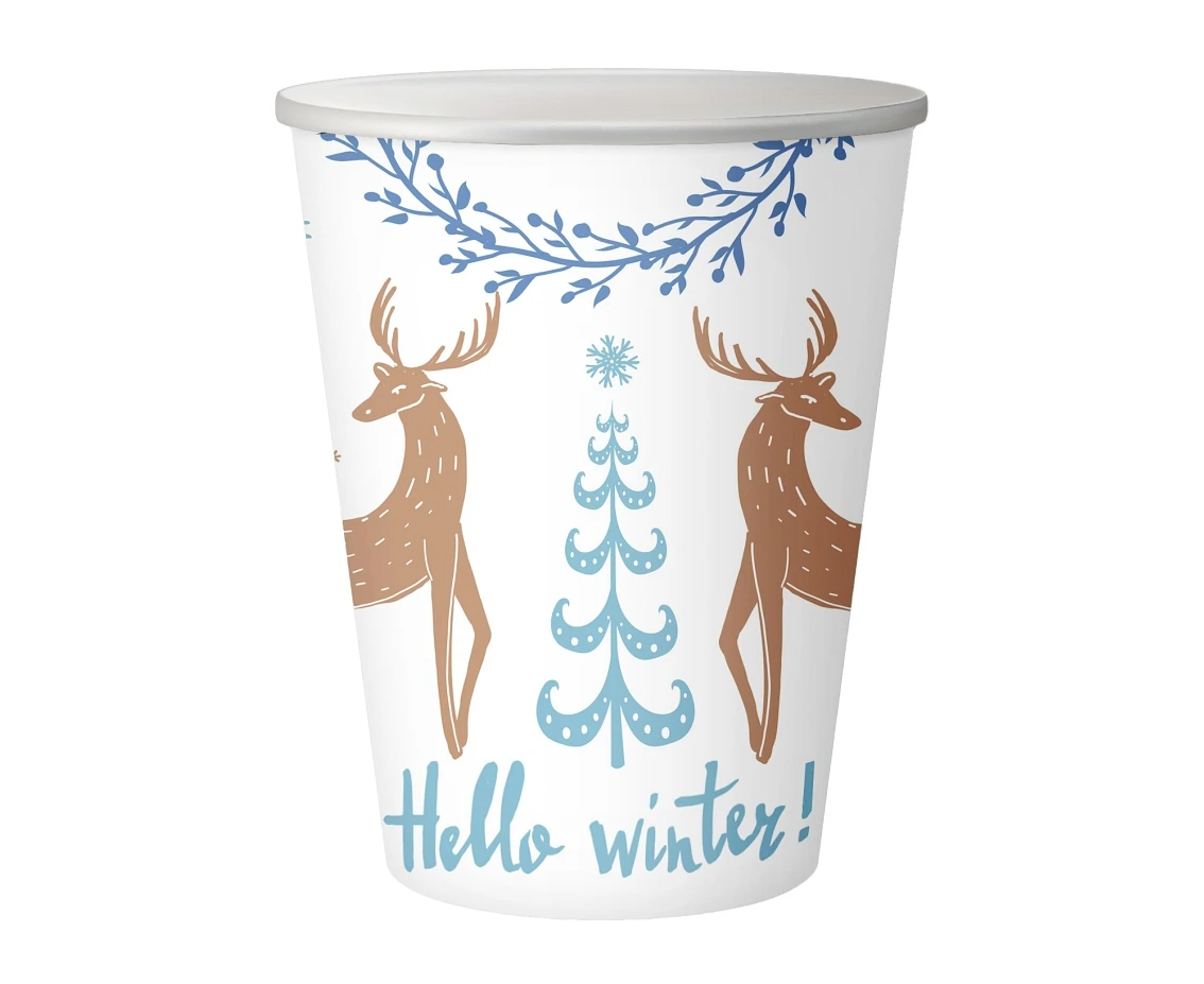 Paper cups Hello Winter, white, 250 ml/ 6 pcs. EOL