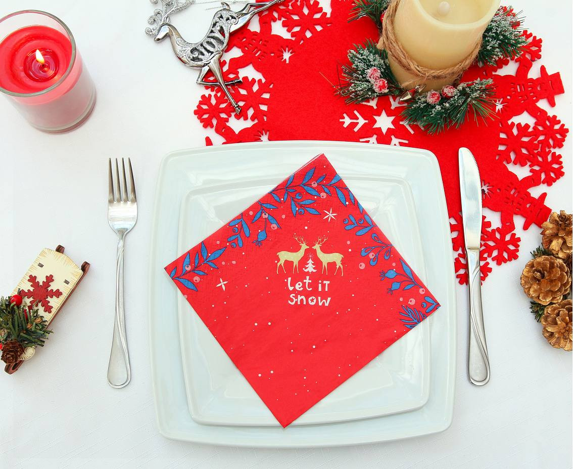 Paper napkins Let It Snow, red, 33x33 cm/ 20 pcs. EOL