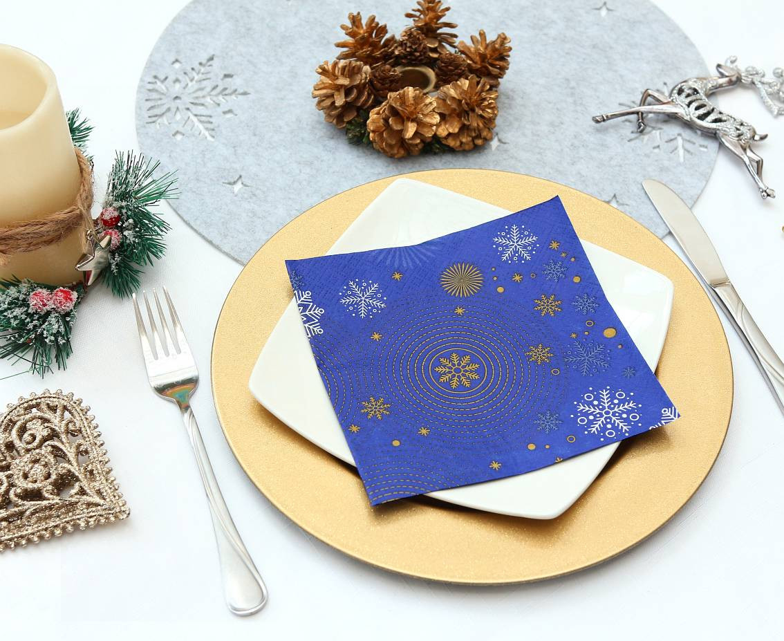 Paper napkins Navy Blue, snowflakes, 33x33 cm/ 20 pcs. EOL