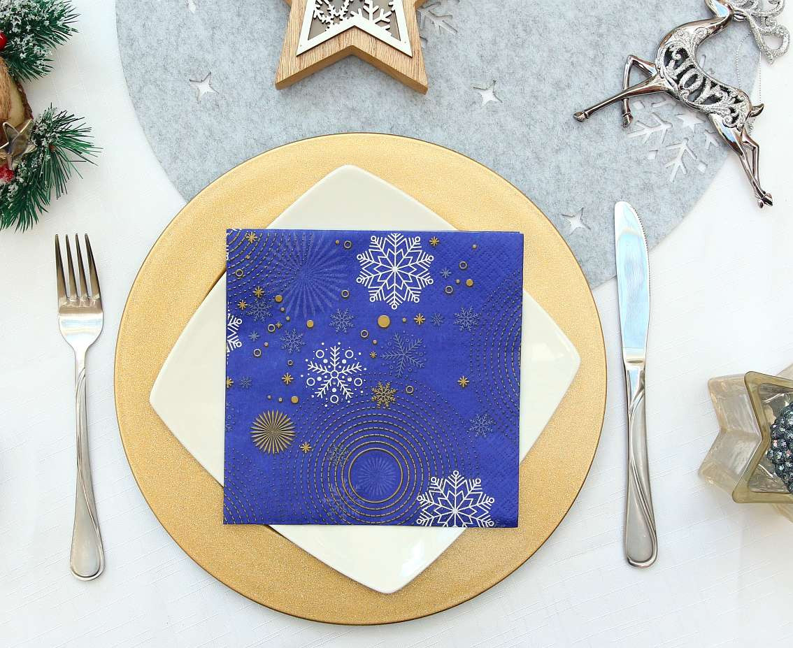 Paper napkins Navy Blue, snowflakes, 33x33 cm/ 20 pcs. EOL