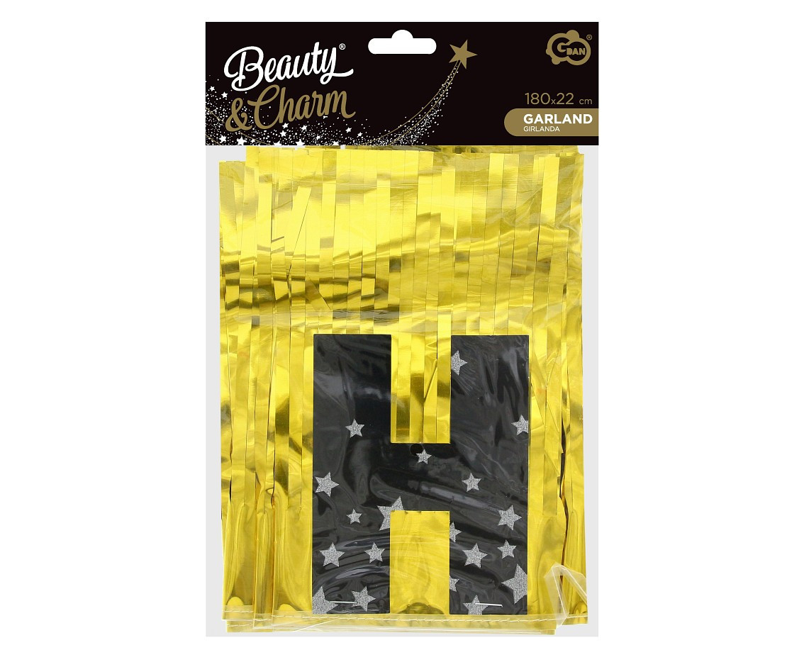 Paper garland B&C Happy New Year, gold background, 180x22 cm