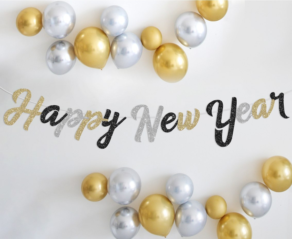 Paper garland B&C Happy New Year, glitter, 250 cm EOL