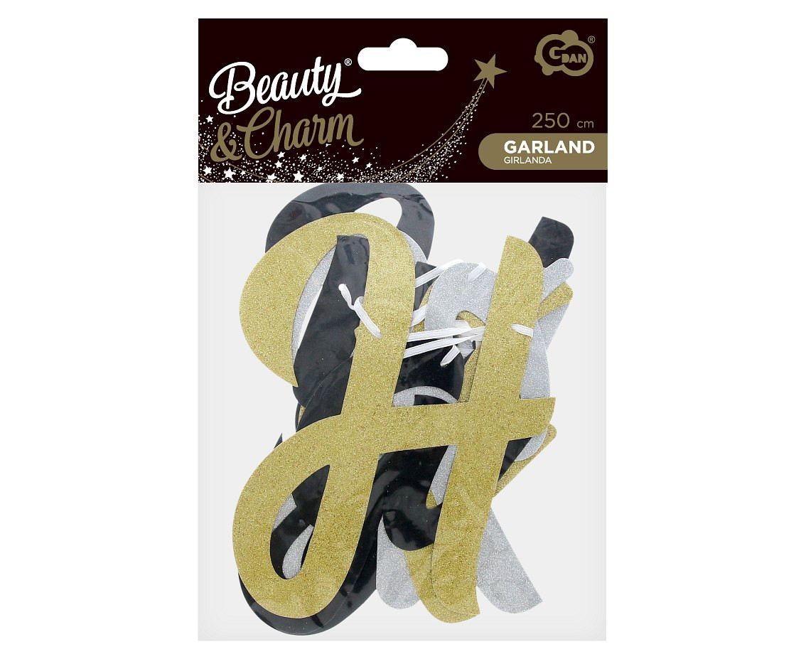 Paper garland B&C Happy New Year, glitter, 250 cm EOL