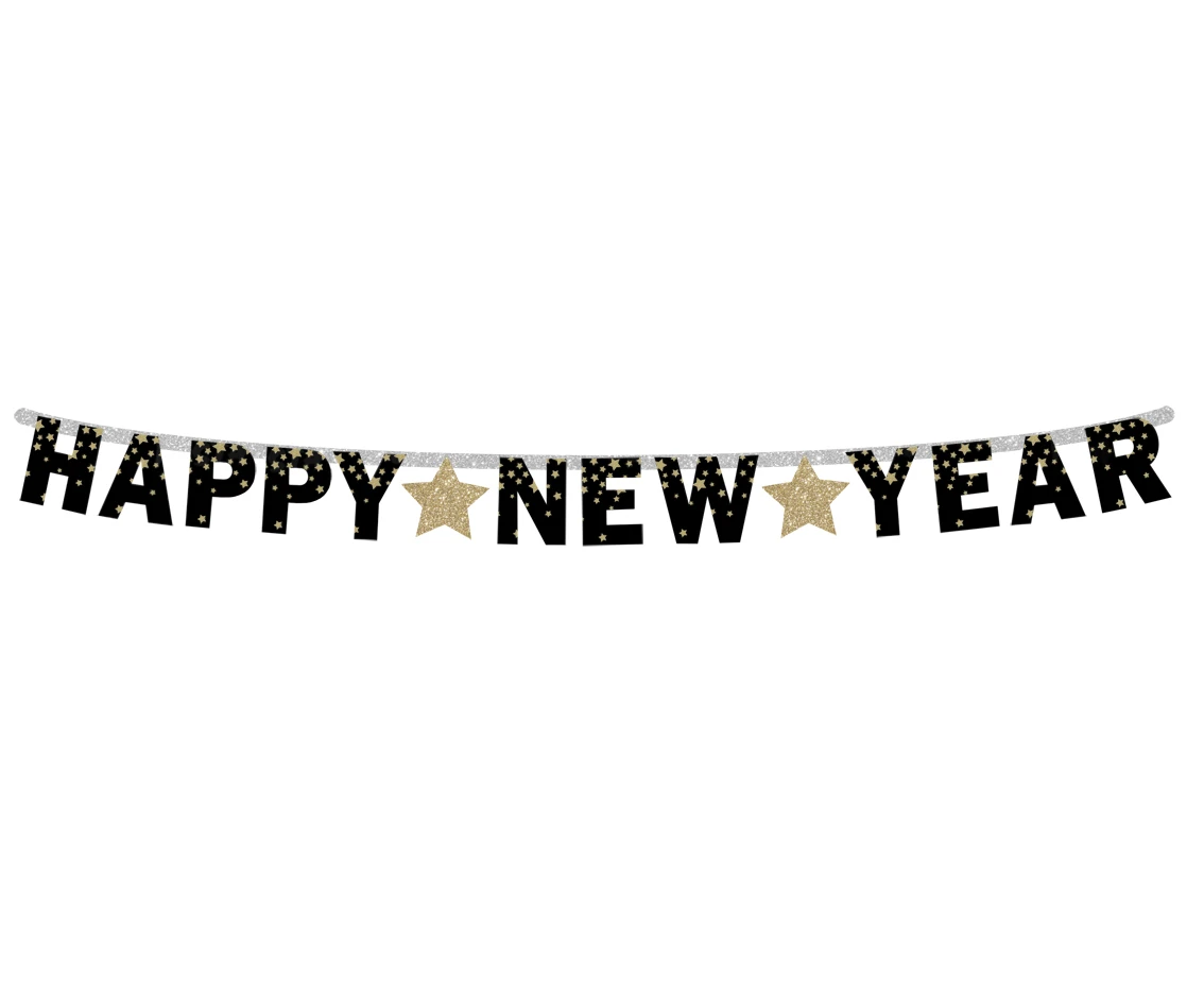 Paper garland B&C Happy New Year - gold stars, 180 cm