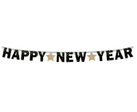 Paper garland B&C Happy New Year - gold stars, 180 cm