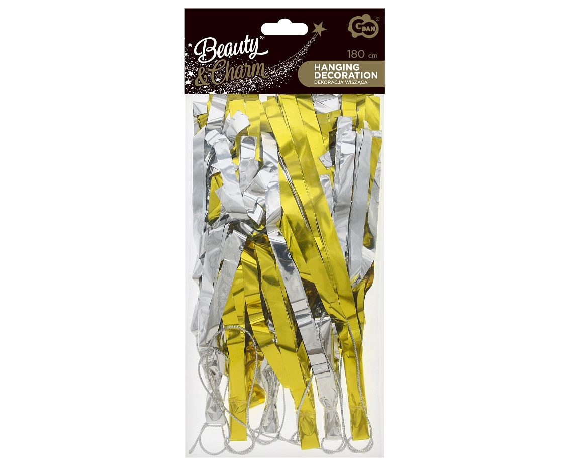 Vertical tinsel decoration B&C, gold-silver, 180 cm EOL
