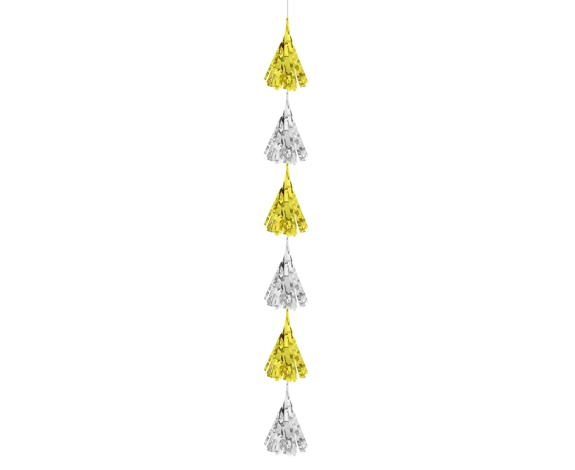 Vertical tinsel decoration B&C, gold-silver, 180 cm EOL