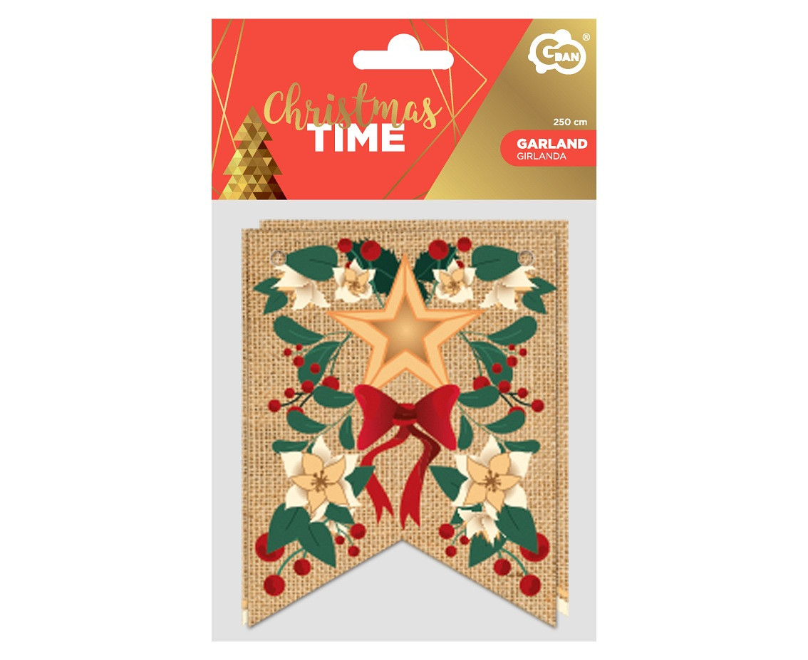 Paper garland Merry Christmas, leaves, 10x13 cm, 250 cm EOL