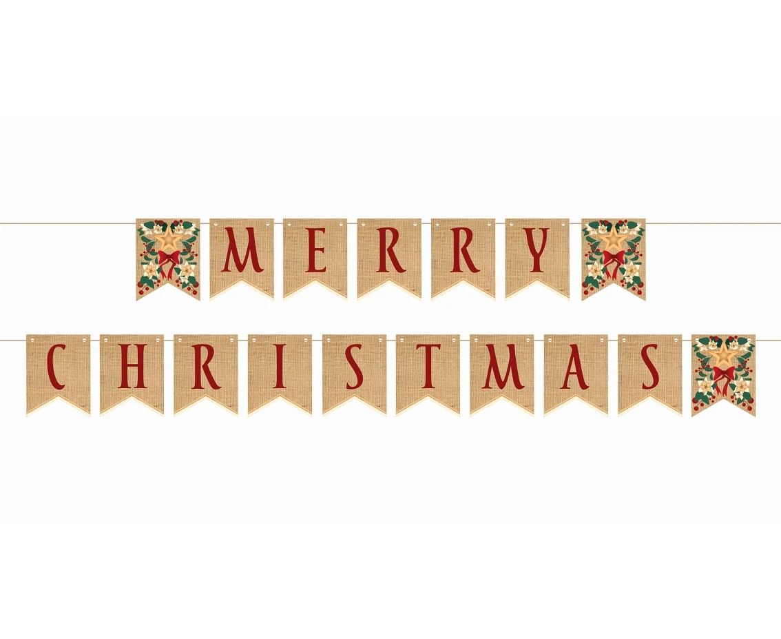 Paper garland Merry Christmas, leaves, 10x13 cm, 250 cm EOL