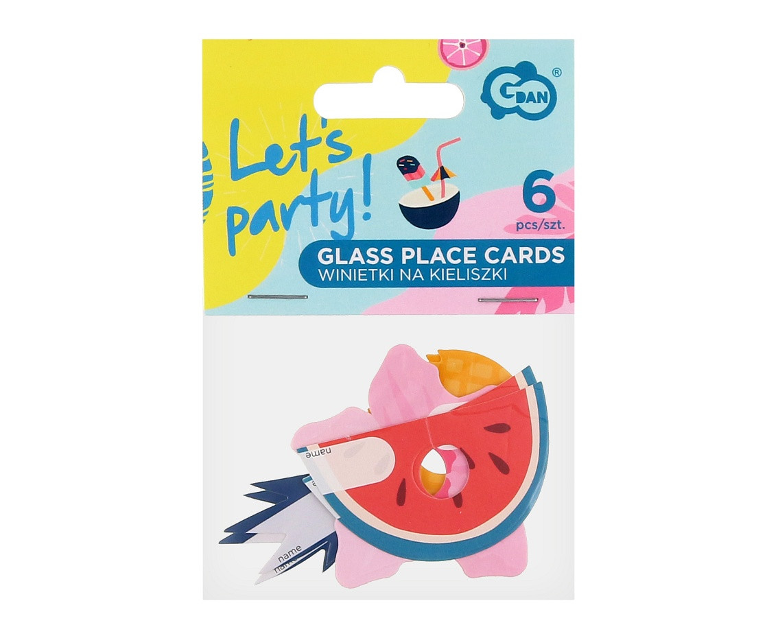 Glass place cards Summer - Let's party, 6 pcs