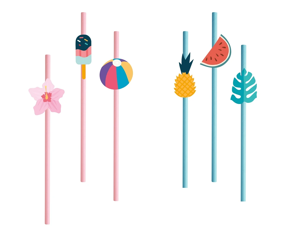 Paper straws Summer - Let''s party, 6 pcs EOL
