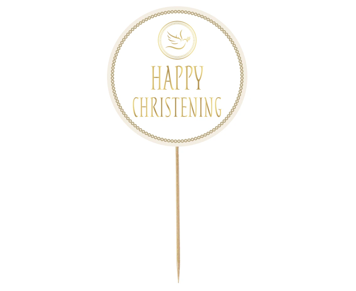 Cake topper Happy Christening - Dove, diameter 14 cm EOL
