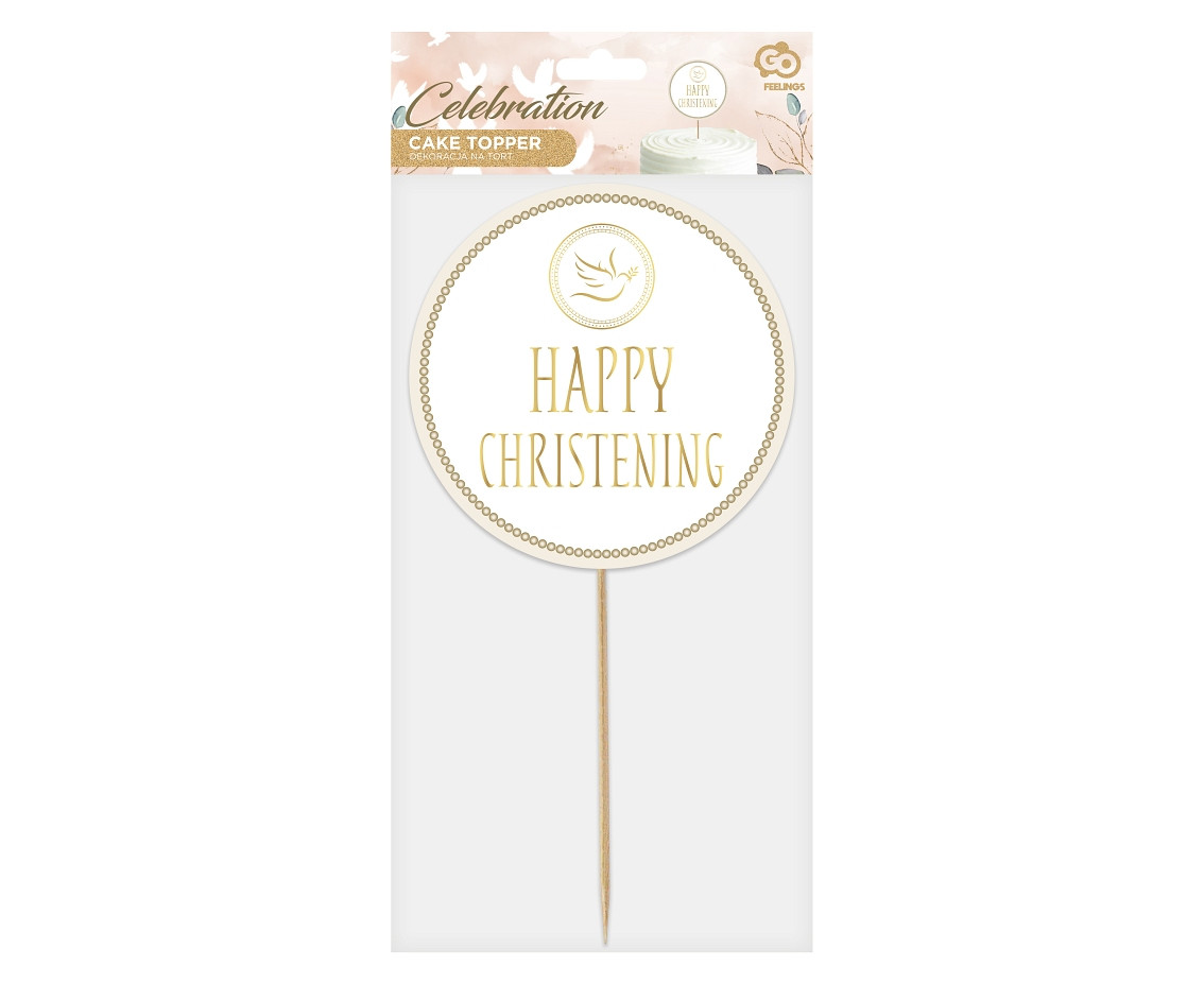 Cake topper Happy Christening - Dove, diameter 14 cm EOL