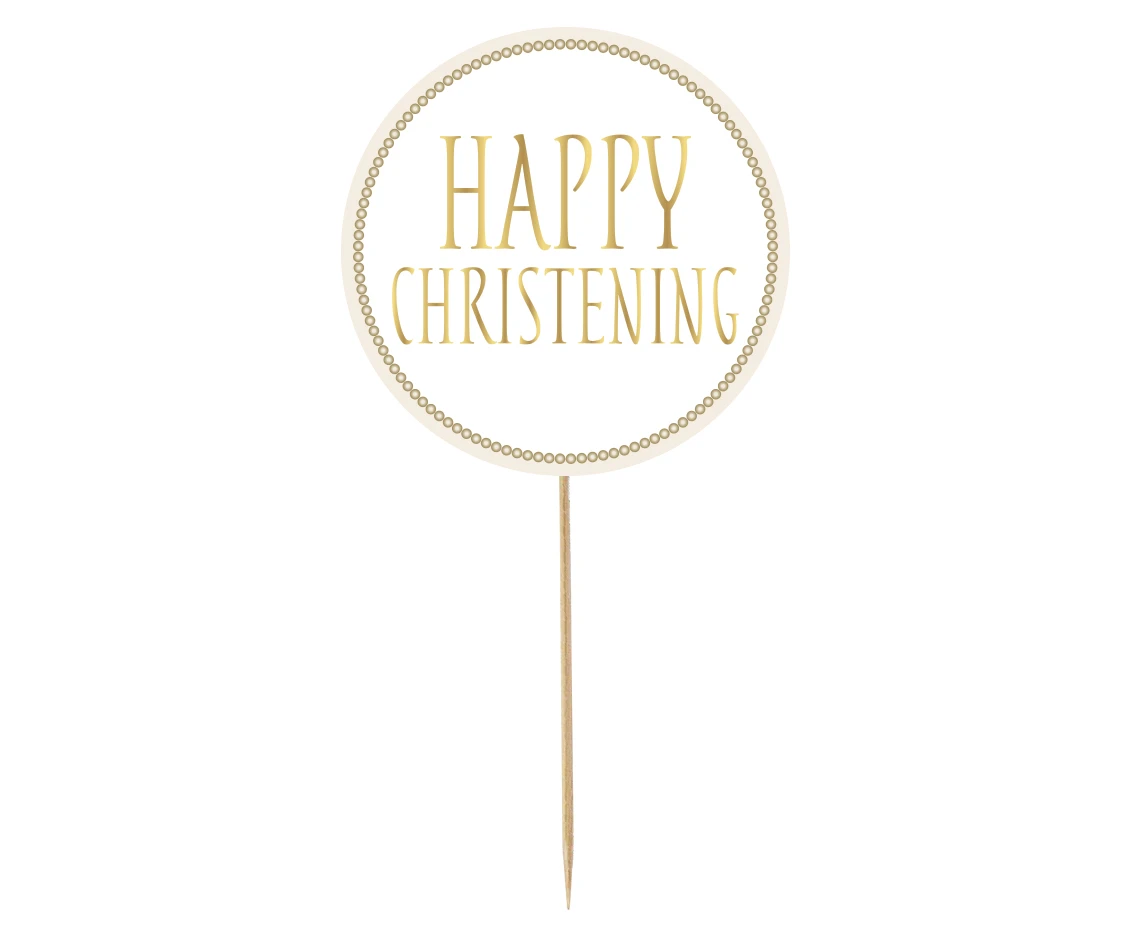Cake topper Happy Christening, diameter 14 cm EOL