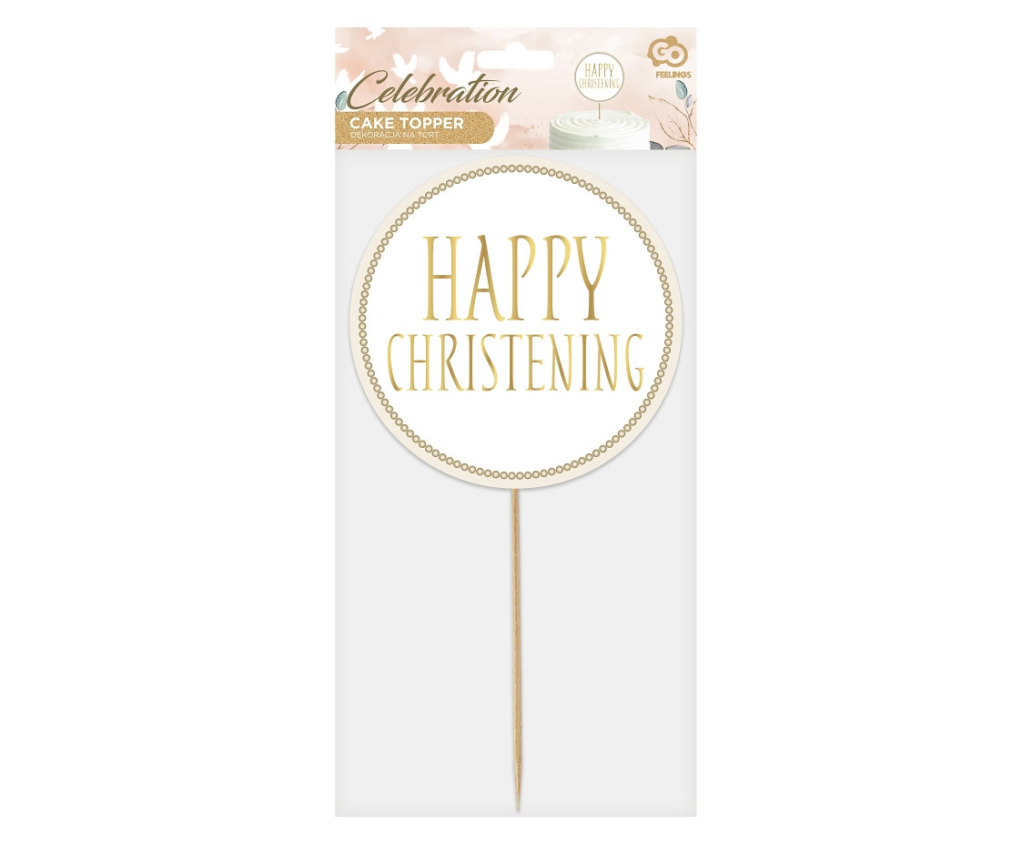 Cake topper Happy Christening, diameter 14 cm EOL