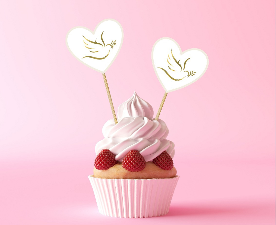 Picks Heart with dove, 6 pcs