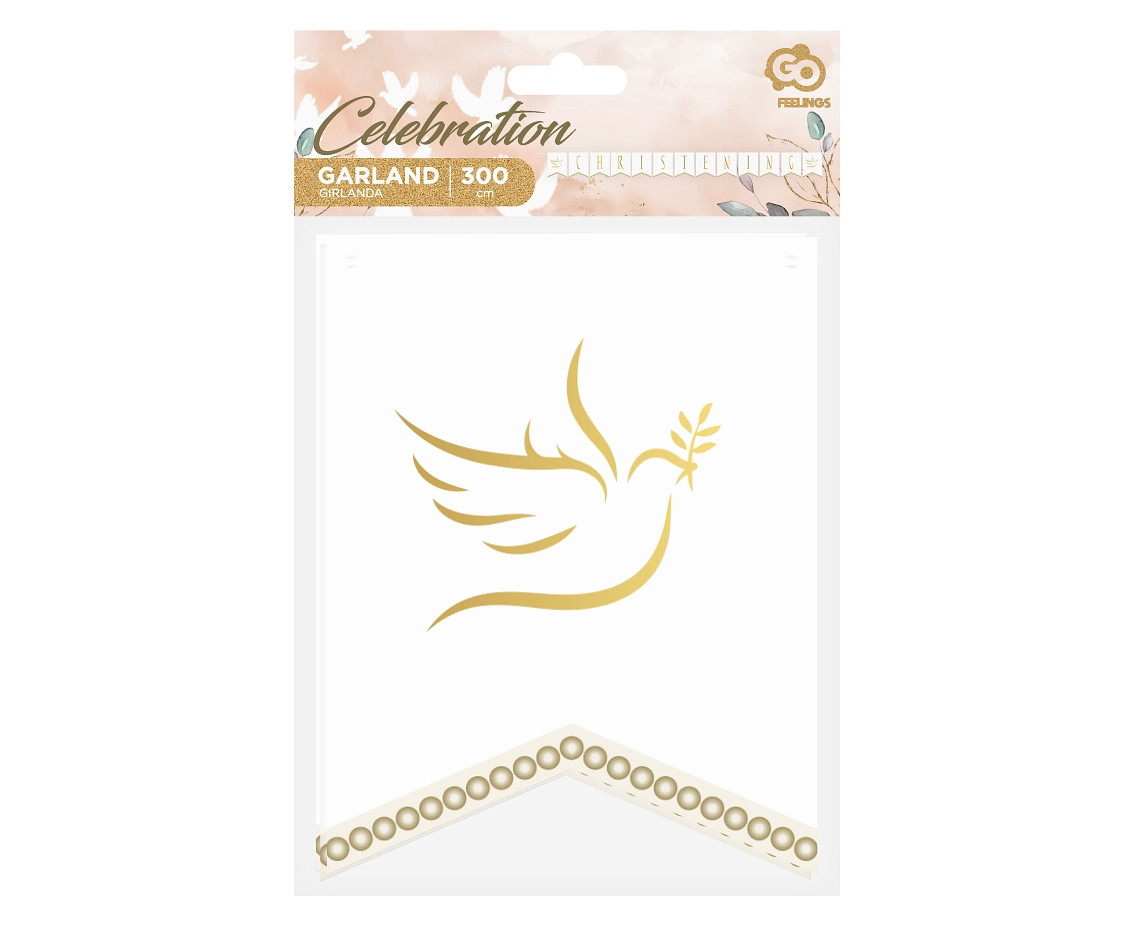 Paper garland Christening, flags 13.5x17.5 cm, 300 cm EOL