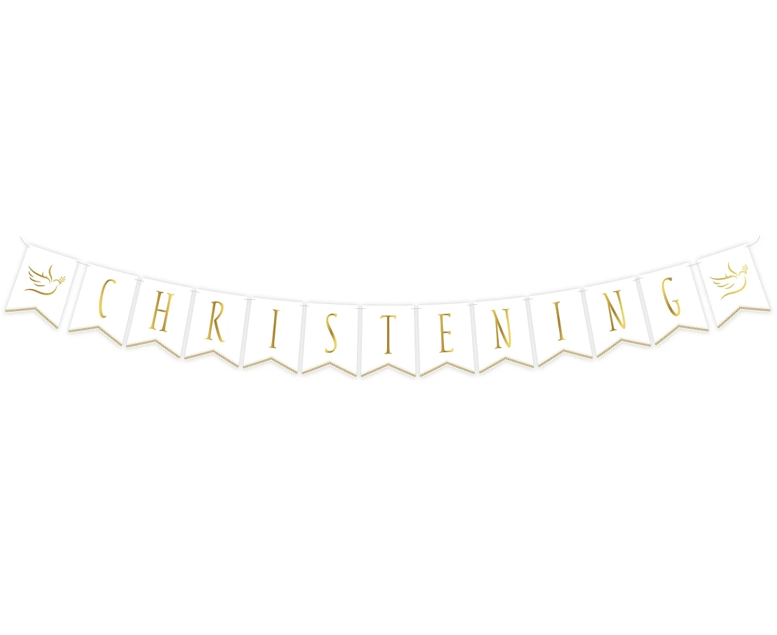 Paper garland Christening, flags 13.5x17.5 cm, 300 cm EOL