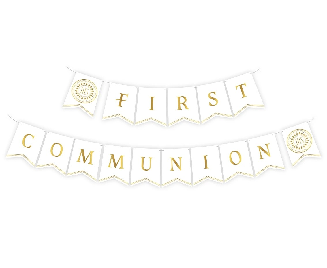 Paper garland First Communion, flags 13.5x17.5 cm, 2x300 cm EOL
