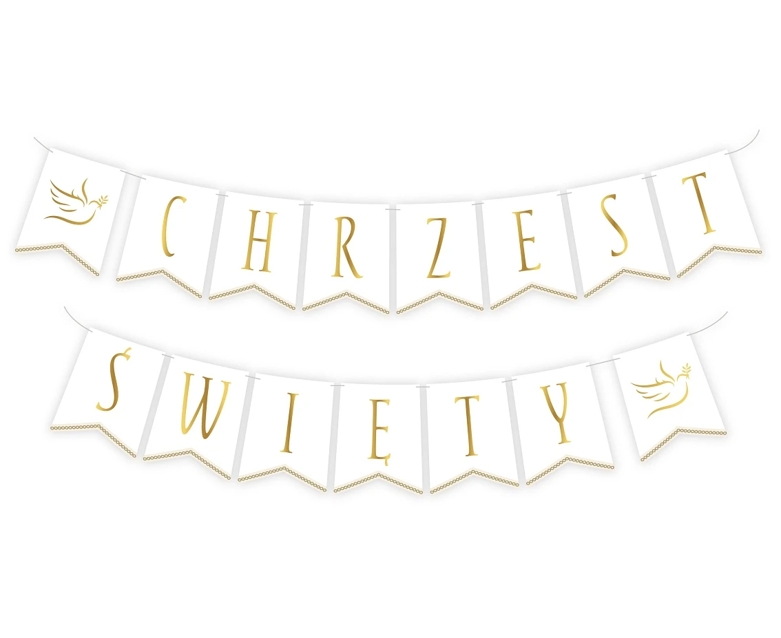 Paper garland Chrzest Święty, flags 13.5x17.5 cm, 2x300 cm